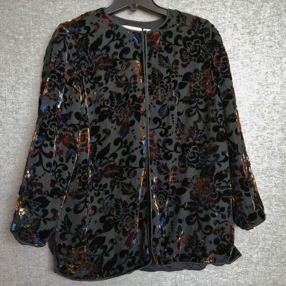 Black Tie Baroque Floral Velvet Burnout Jacket - Picture 1 of 5